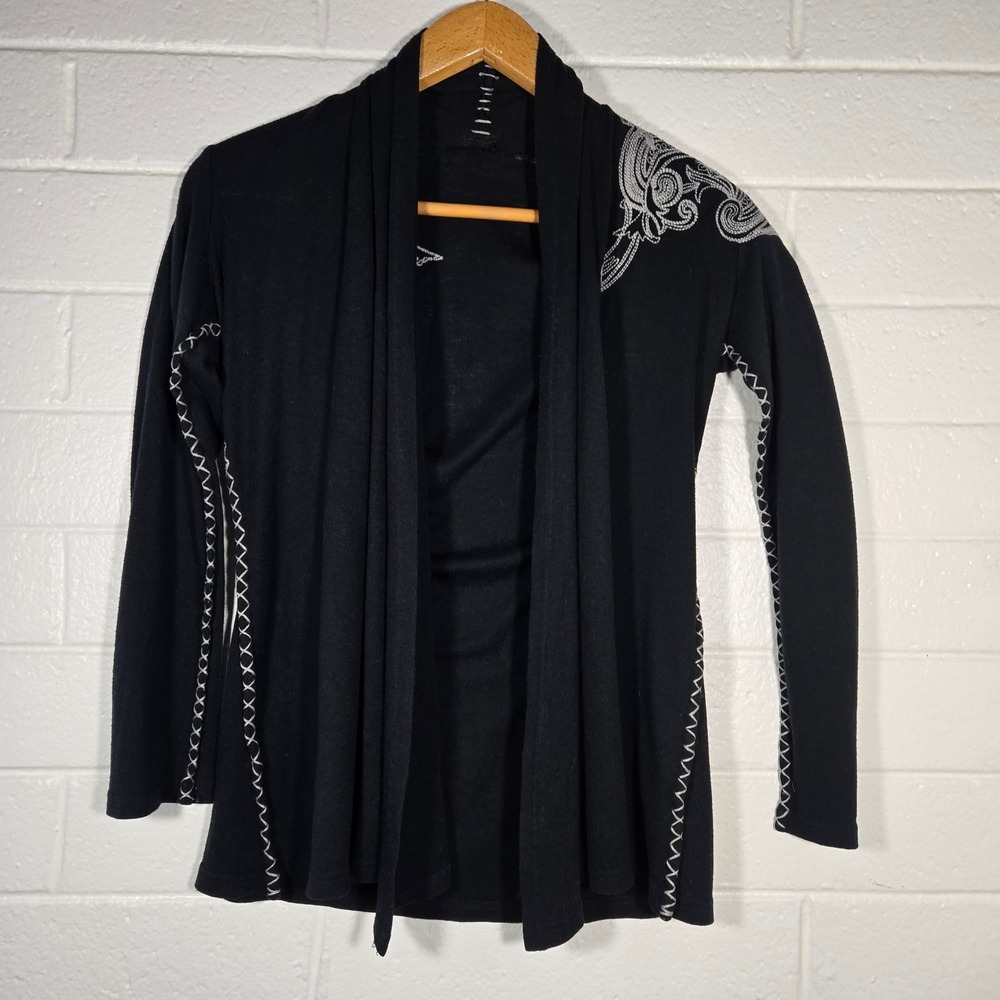 Enti Cardigan Large Wool Blend Shawl Collar‎ Embroidered Open Front Whimsigoth